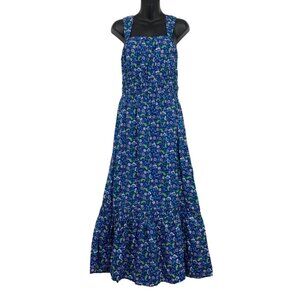 Ann Taylor Loft Floral Women Maxi Dress Small Blue Green Square Sleeveless EUC